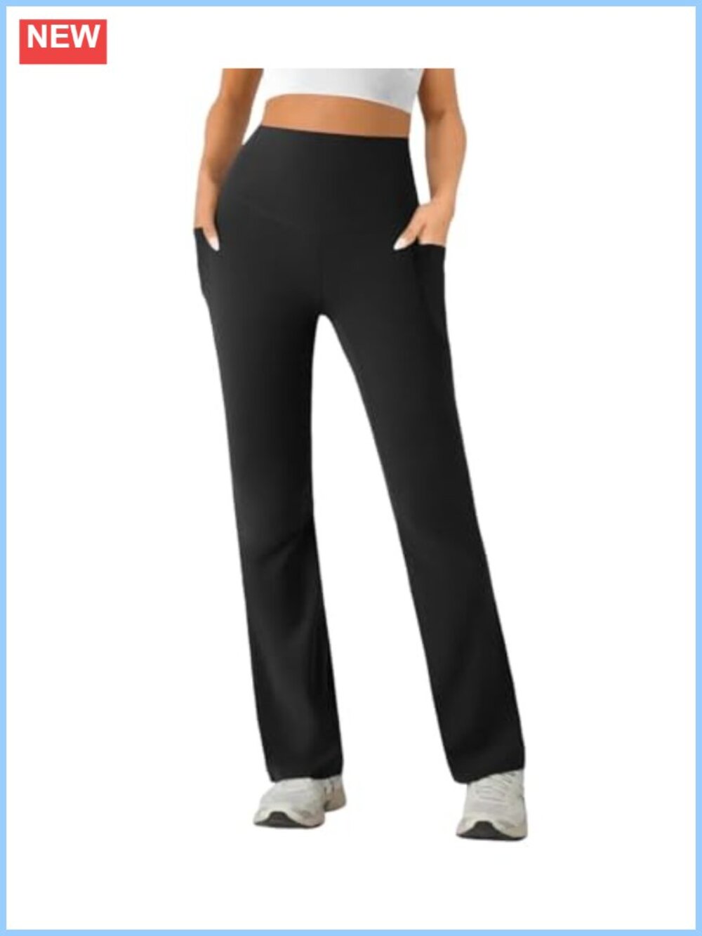 High Waist Yoga Pants Straight Leg Tummy Control Side Pockets